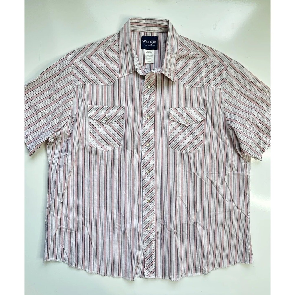 Wrangler Pink & White Striped Pearl Snap Western Shirt / Men's Size 2XL